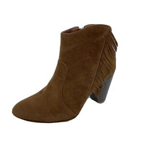 Bamboo Womens Ankle Booties Faux Suede Fringe Boho Western Sz 7.5 Boots Fur Line
